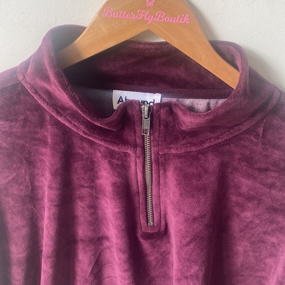 (A6) Nordstrom Abound Velvet Velour Quarter Zip Crop Top Burgundy Stem Wine, 3X - Picture 2 of 10